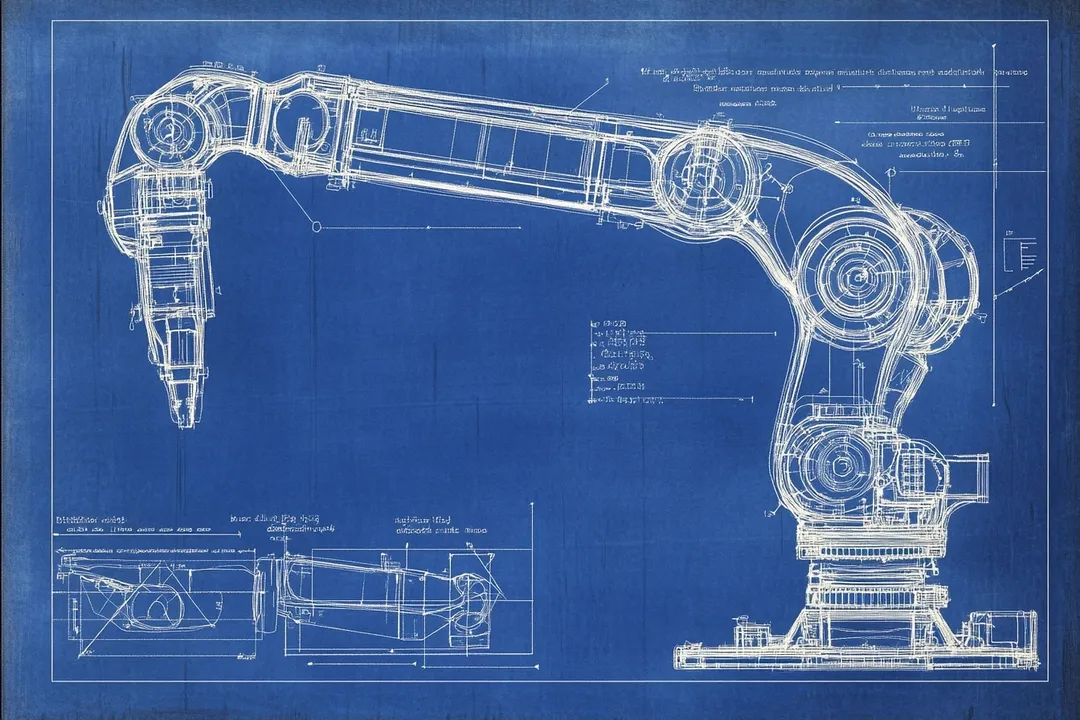 Blueprint schematic of a robotic arm, generated with 通用 / 未注明