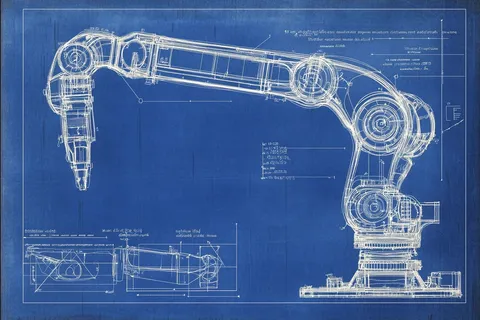 Blueprint schematic of a robotic arm, generated with 通用 / 未注明