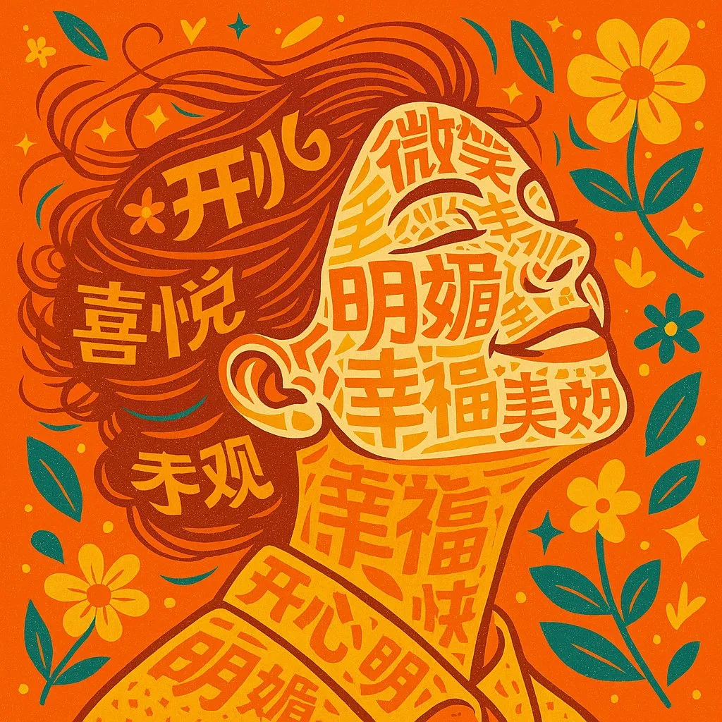 橙色背景快乐主题中文排版肖像｜通用 / 未注明 生成