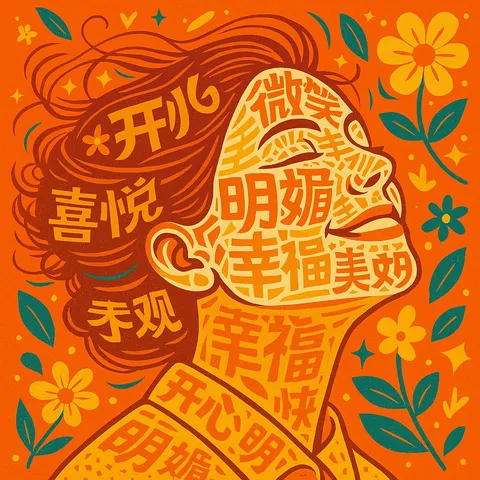橙色背景快乐主题中文排版肖像｜通用 / 未注明 生成