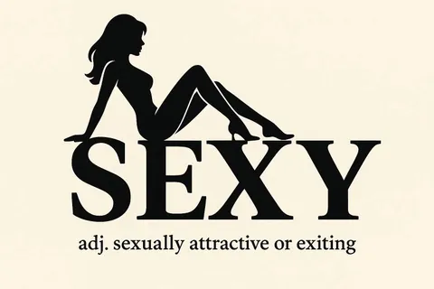 Retro poster with black female silhouette seated on the word SEXY, generated with 通用 / 未注明