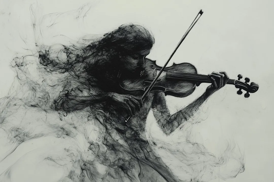 Ink-fluid style violinist, generated with 通用 / 未注明