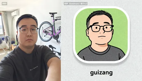 Side-by-side real selfie and AI-generated cartoon avatar, AI generated
