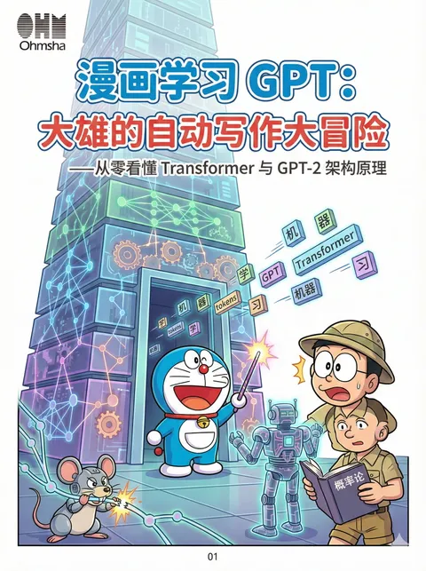 Cover: Doraemon and Nobita presenting GPT theme in front of tech tower, AI generated