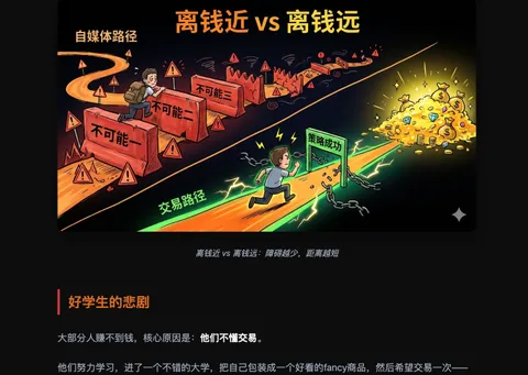 Comic comparing paths close vs far from money, AI generated