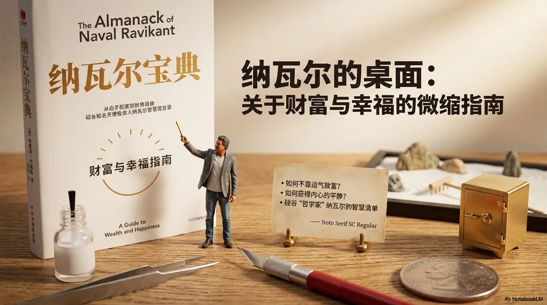 Miniature figure standing beside a book explaining wealth and happiness, generated with 通用 / 未注明