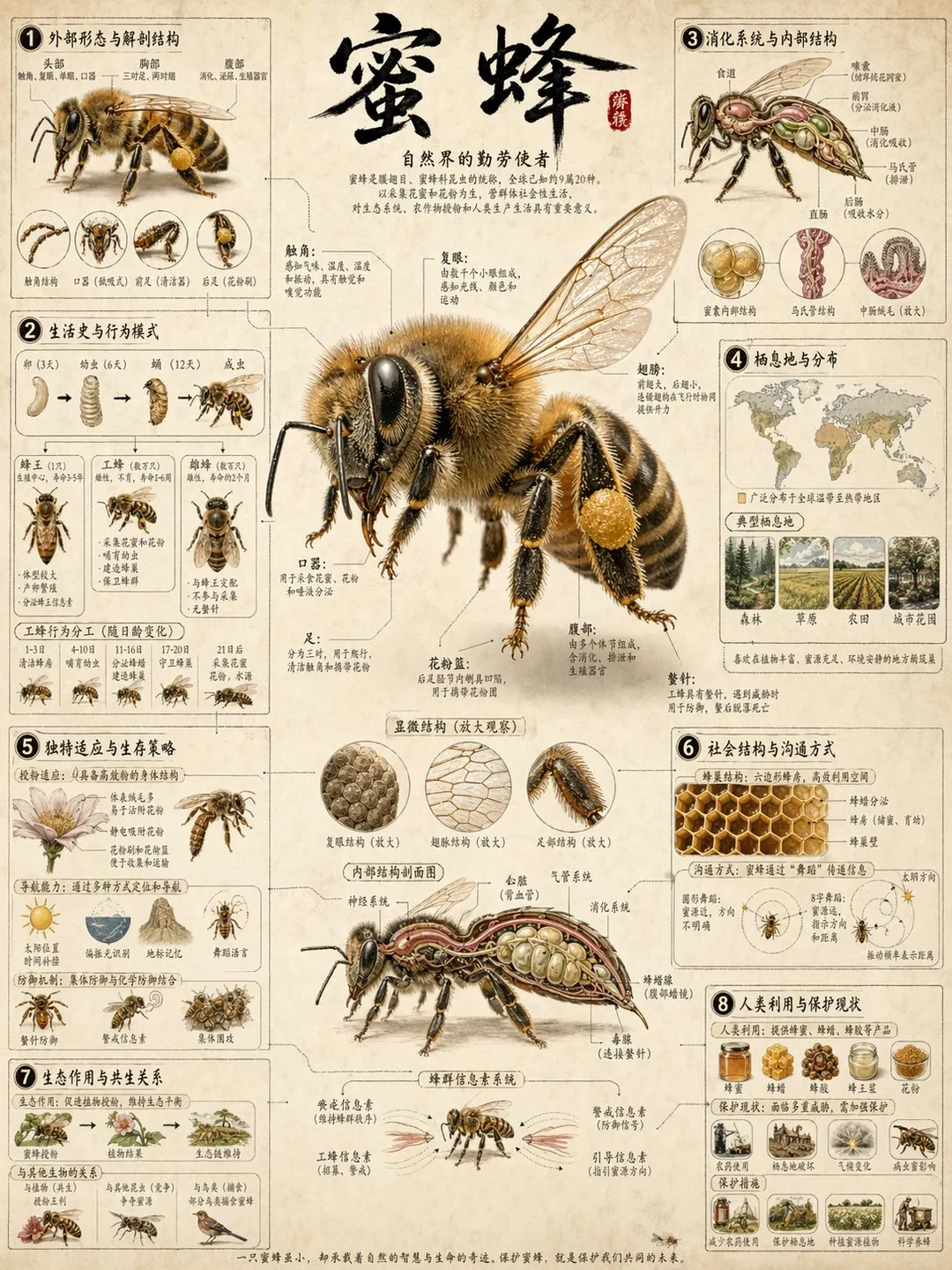 Detailed bee anatomy and ecology infographic, generated with GPT Image 2