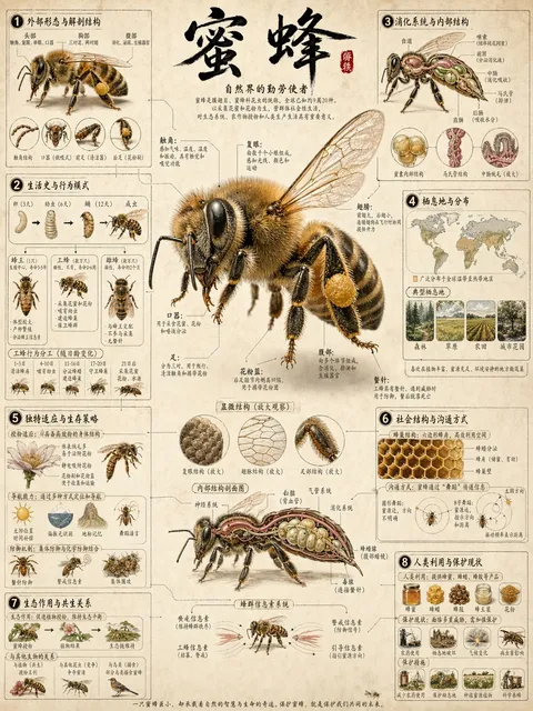 Detailed bee anatomy and ecology infographic, generated with GPT Image 2