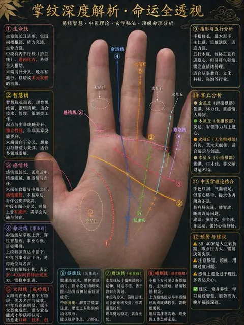 Palmistry infographic showing labeled hand lines with fate analysis, generated with GPT Image 2
