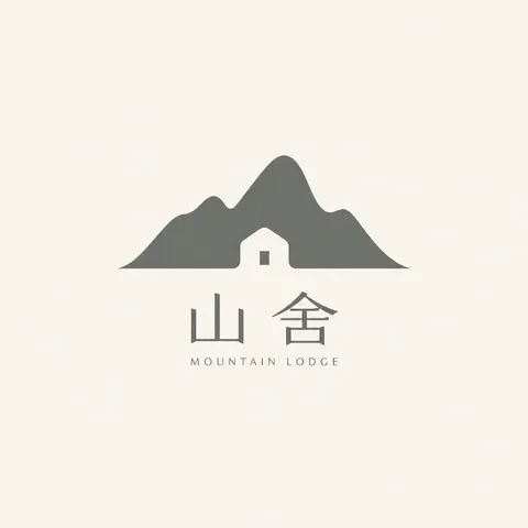 Mountain silhouette logo with hidden house for Mountain Lodge, AI generated