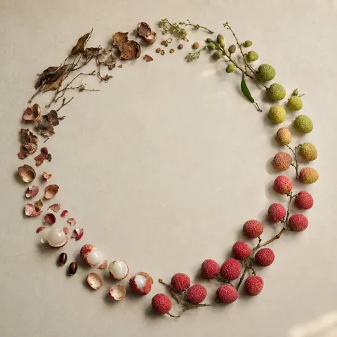 Circular life cycle of lychee from withered to ripe, AI generated