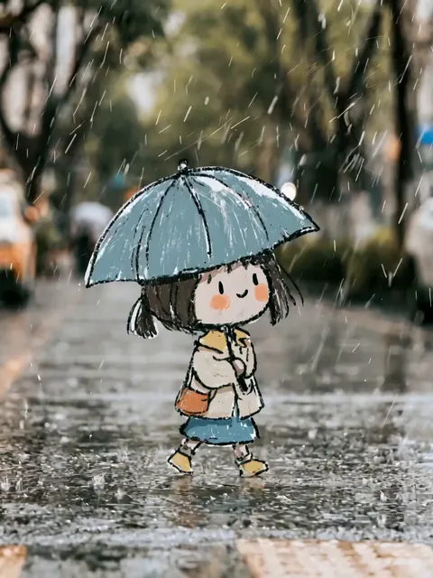 真实世界与贴纸卡通小人融合的创意图像, generado con 通用 / 未注明