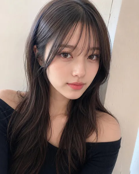 穿一字领黑色上衣的长发年轻女性近景特写自拍肖像, generado con GPT Image 2